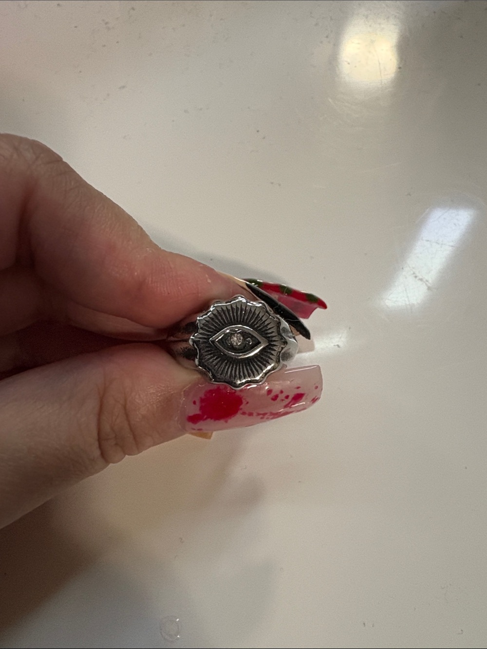 Men's Sterling-Style Evil Eye Signet Ring - Silver Tone